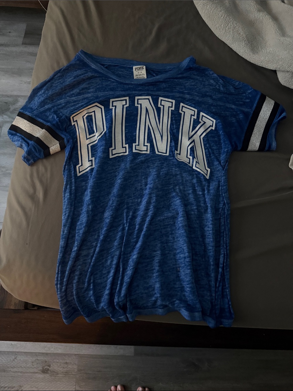 PINK Victoria's Secret Blue Varsity Short Sleeve Tee